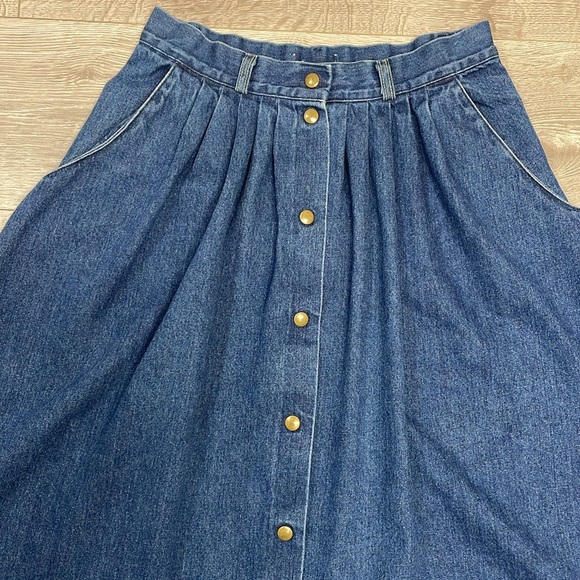 Vintage 100% Cotton Denim Snap Front A-Line Midi Jean Skirt 14 - Picture 6 of 14